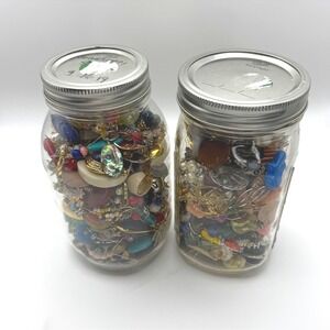 5.5 LBS COSTUME JEWELRY LOT 2 Jars Broaches Earrings Misc Vintage Modern 90s
